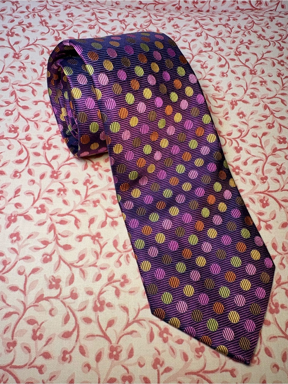 Paul Stuart Purple Silk Tie with Multicolor Polka Dots